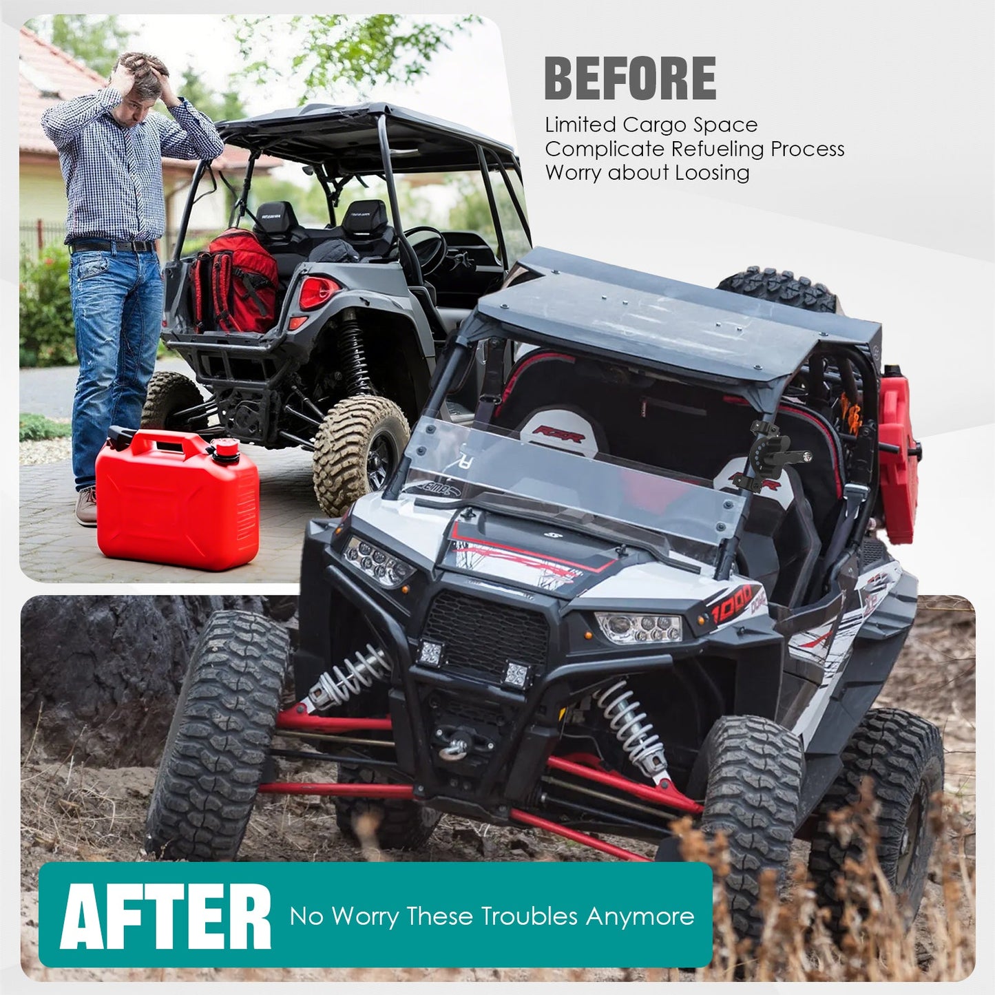 Chelhead UTV ATV Metal Gas Can Mount for 1'' - 2'' Roll Bar Oil Can Water Tank Gasoline Pack Mount Compatible with Polaris RZR Pioneer Can Am Maverick X3 Commander Yamaha Talon ATV - Chelhead