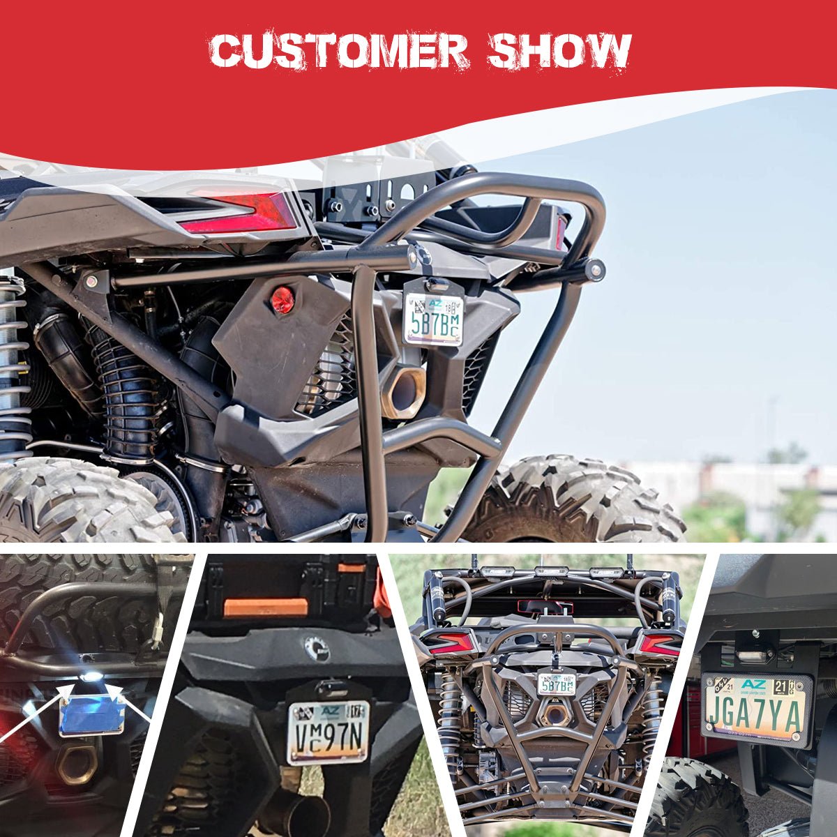 Chelhead UTV License Plate Holder With Light, Aluminium RZR License Plate Mount Compatible with Polaris RZR XP 1000 Ranger Can Am Maverick x3 Kawasaki Teryx - Chelhead