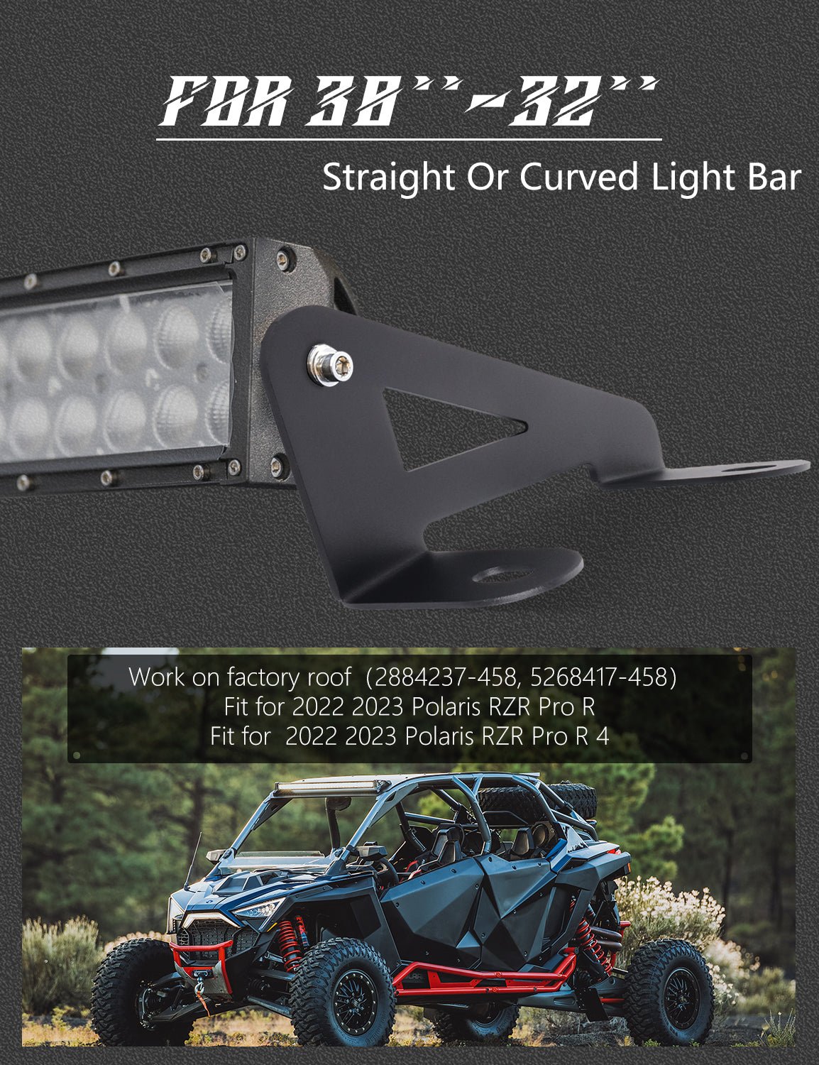 Bar Mounting Bracket for 32 Inch Curved Light Bar Compatible with 2022 - 2023 Polaris RZR Pro R 4 Visit the Chelhead Store - Chelhead