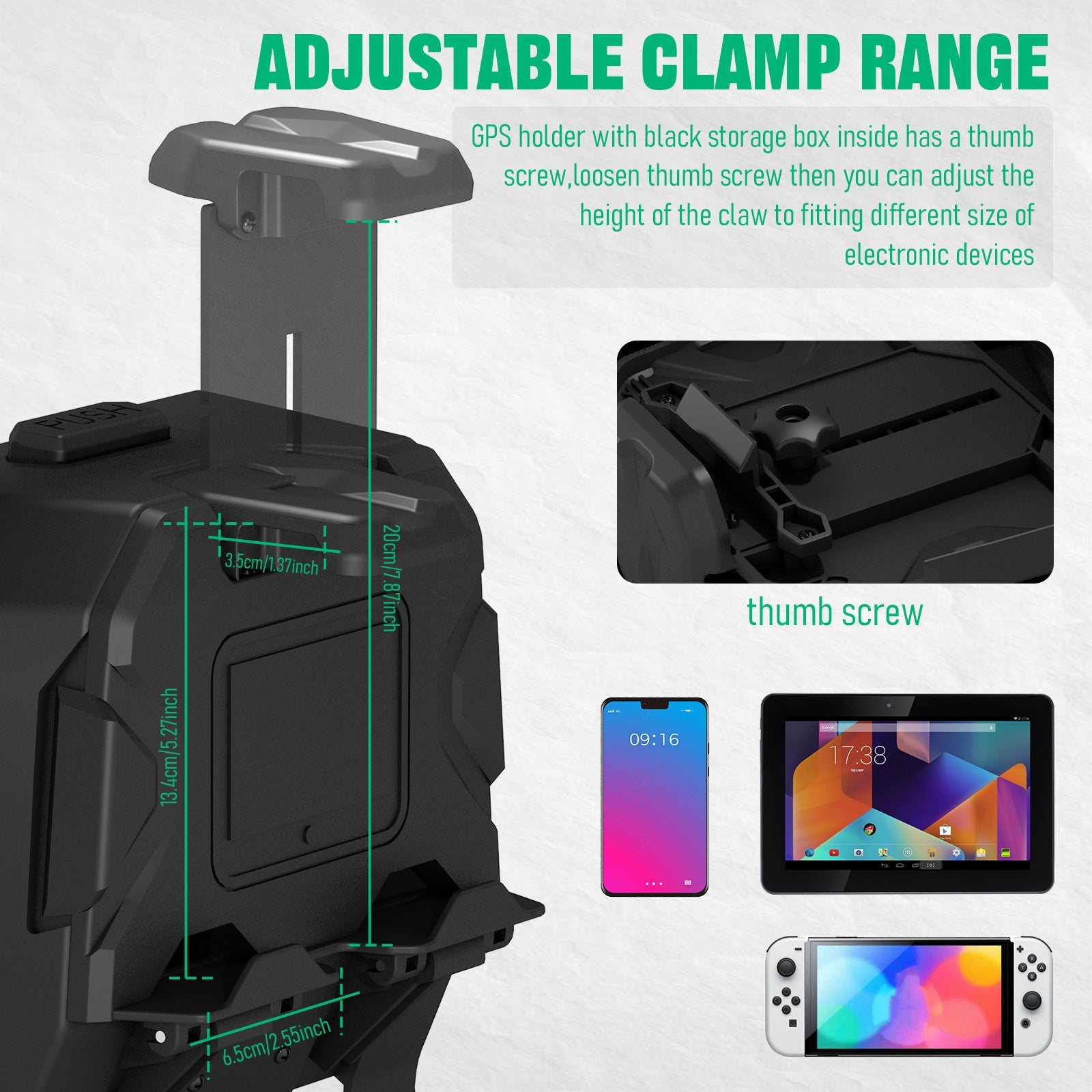 Chelhead Electronic Device Phone Mount Adjustable Electronic Device Tablet Holder Compatible with Polaris RZR PRO XP/XP4 2020 - 2024 RZR PRO R/Turbo R R4 GPS Holder with Black Storage Dash - Chelhead