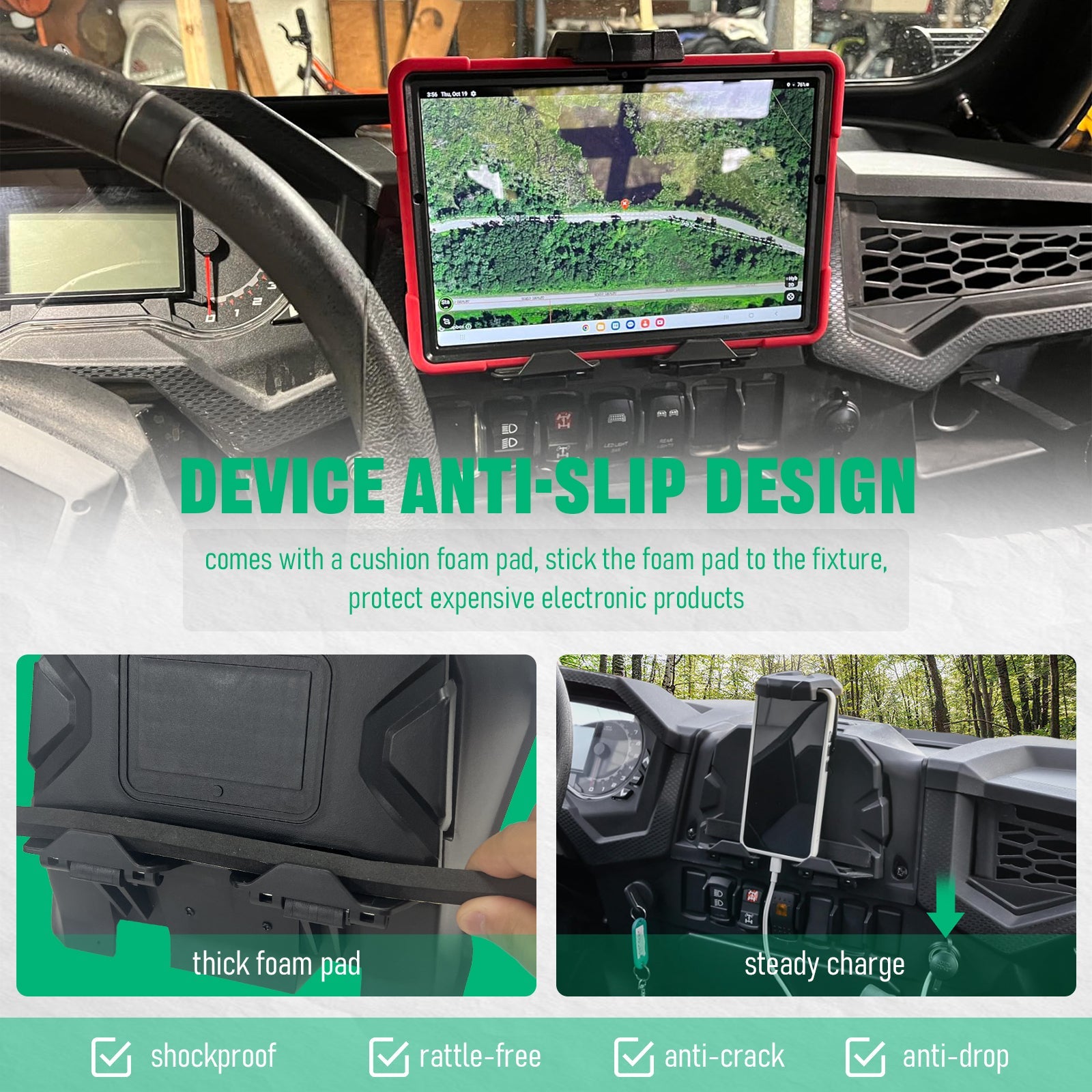 Chelhead Electronic Device Phone Mount Adjustable Electronic Device Tablet Holder Compatible with Polaris RZR PRO XP/XP4 2020 - 2024 RZR PRO R/Turbo R R4 GPS Holder with Black Storage Dash - Chelhead