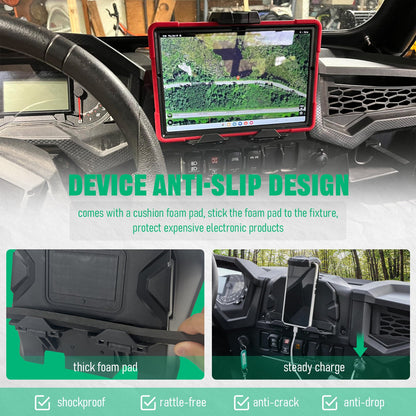 Chelhead Electronic Device Phone Mount Adjustable Electronic Device Tablet Holder Compatible with Polaris RZR PRO XP/XP4 2020 - 2024 RZR PRO R/Turbo R R4 GPS Holder with Black Storage Dash - Chelhead