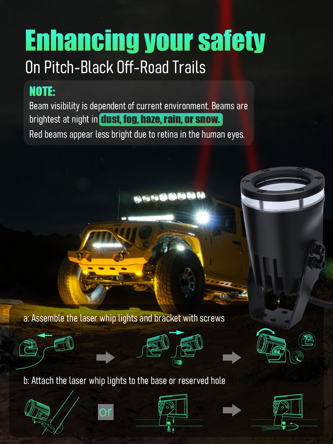 Chelhead Laser Whip Lights Kit, App &amp; Remote Control Spiral RGB Chasing Whipless Whips with Rocker Switch Wiring Compatible with UTV ATV Polaris RZR Can - Am SXS Truck, 2 PCS Endless Lights - Chelhead