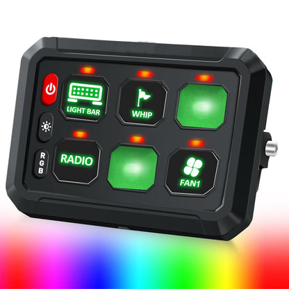 Chelhead Led AUX Switch Panel, 6 Gang RGB Backlit Multifunction Controller for Off Road Ditch Whip Lights Compatible with 12V 24V Car Trucks SUV Boat Marine UTV ATV, Aluminum - Chelhead