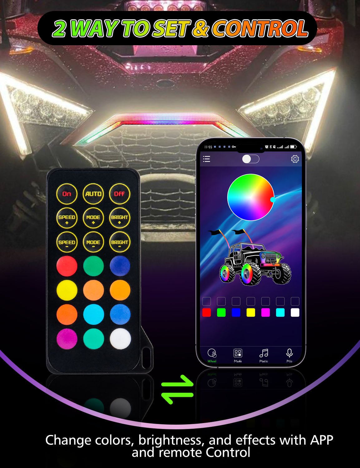 Chelhead RGB Led Fang Light for RZR Pro Front Grille Accent LightCompatible with Polaris RZR PRO XP / 4 RZR PRO R RZR Turbo R 2884346 - Chelhead