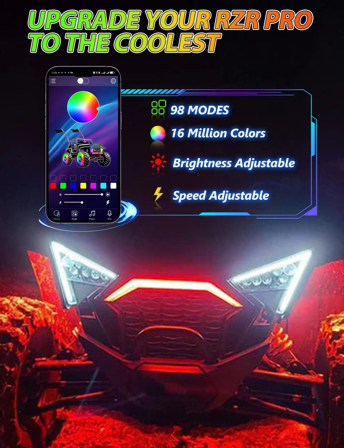 Chelhead RGB Led Fang Light for RZR Pro Front Grille Accent LightCompatible with Polaris RZR PRO XP / 4 RZR PRO R RZR Turbo R 2884346 - Chelhead