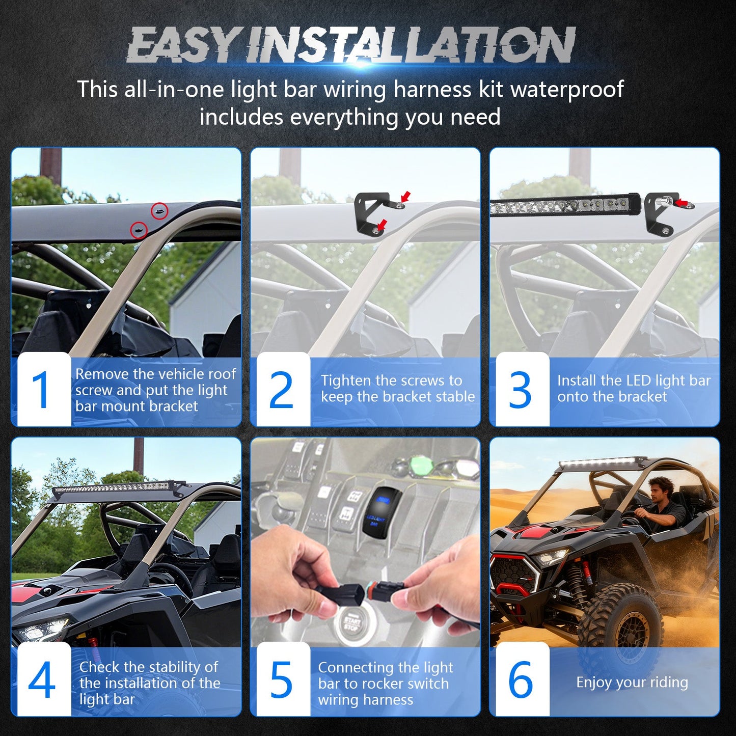 Chelhead RZR Led Light Bar Mount 30 Inch Combo Beam Led Lights with Mounting Brackets Rocker Switch Harness Compatible with Polaris RZR Pro R 2022+, Front Facing 30 - Inch LED Kit (White Light) - Chelhead