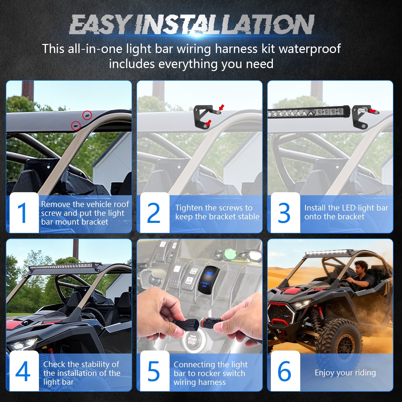 Chelhead RZR Led Light Bar Mount 30 Inch Combo Beam Led Lights with Mounting Brackets Rocker Switch Harness Compatible with Polaris RZR Pro R 2022+, Front Facing 30 - Inch LED Kit (White Light) - Chelhead