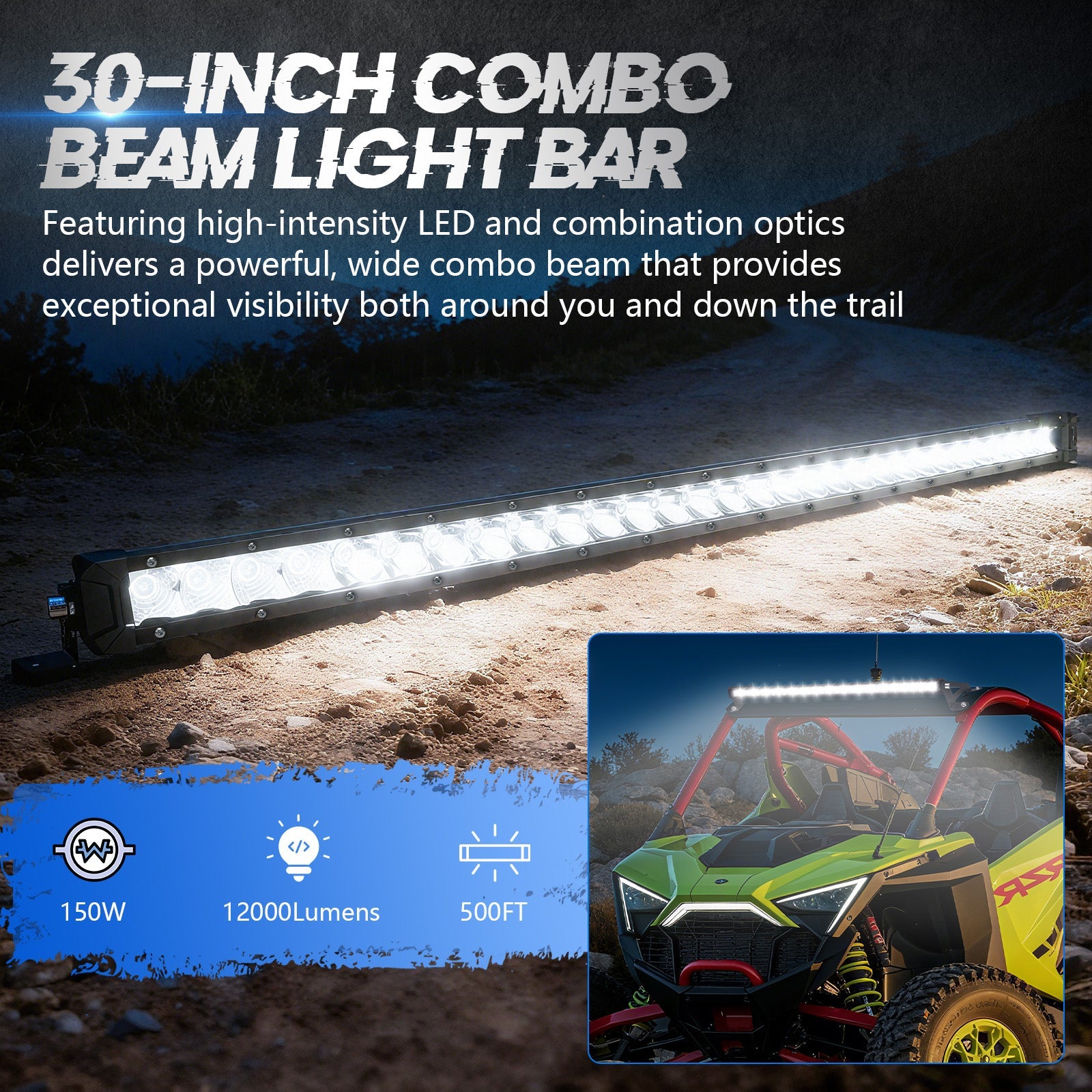 Chelhead RZR Led Light Bar Mount 30 Inch Combo Beam Led Lights with Mounting Brackets Rocker Switch Harness Compatible with Polaris RZR Pro R 2022+, Front Facing 30 - Inch LED Kit (White Light) - Chelhead