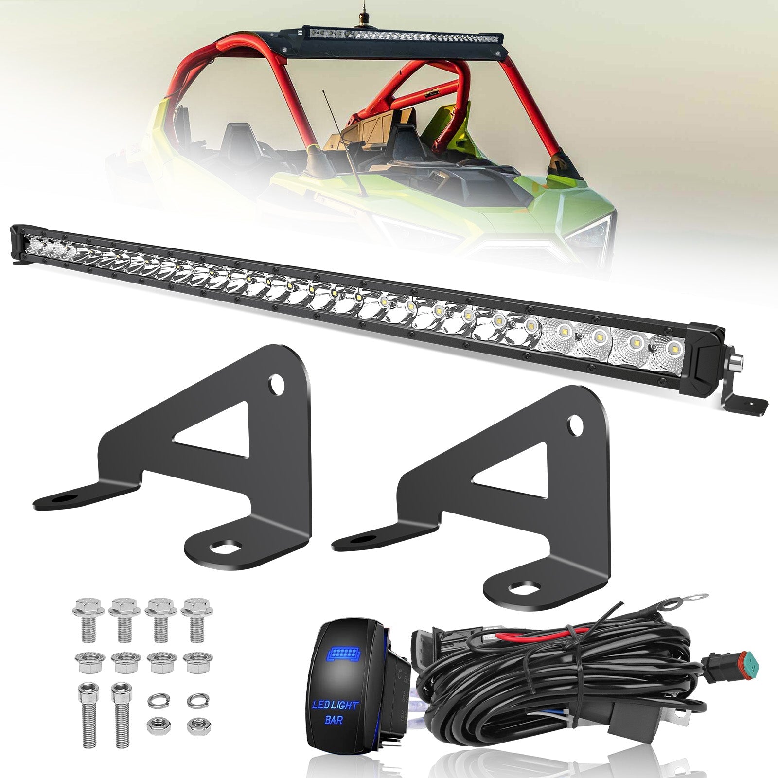 Chelhead RZR Led Light Bar Mount 30 Inch Combo Beam Led Lights with Mounting Brackets Rocker Switch Harness Compatible with Polaris RZR Pro R 2022+, Front Facing 30 - Inch LED Kit (White Light) - Chelhead
