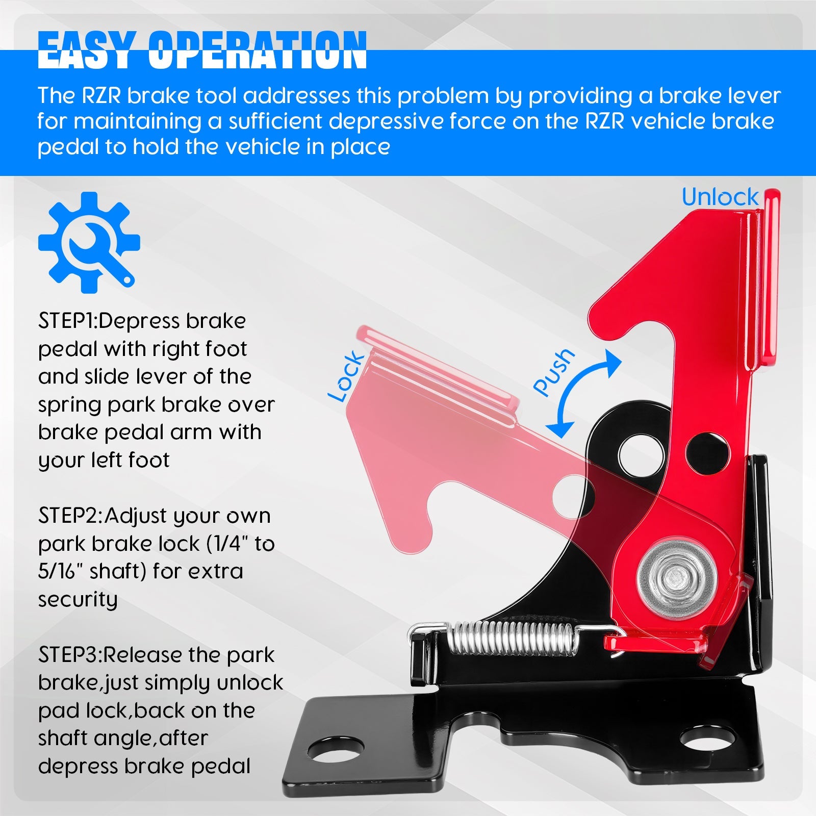 Chelhead Spring Parking Brake RZR Parking Brake Kit Adjustment Brake Pedal Lock Compatible with Polaris RZR All Model Polaris Ranger 800 900 1000 Turbo Turbo S RZR Accessories - Chelhead