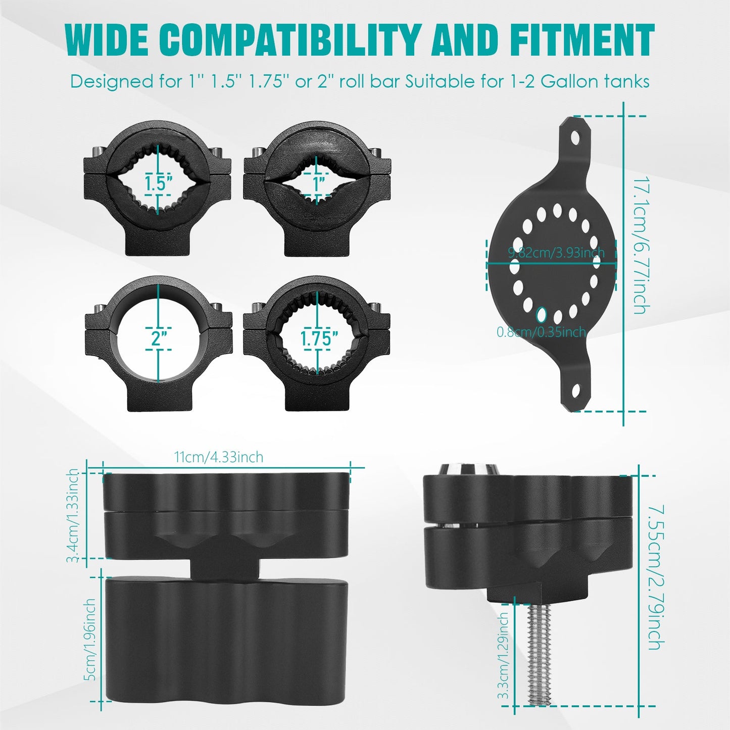 Chelhead UTV ATV Metal Gas Can Mount for 1'' - 2'' Roll Bar Oil Can Water Tank Gasoline Pack Mount Compatible with Polaris RZR Pioneer Can Am Maverick X3 Commander Yamaha Talon ATV - Chelhead