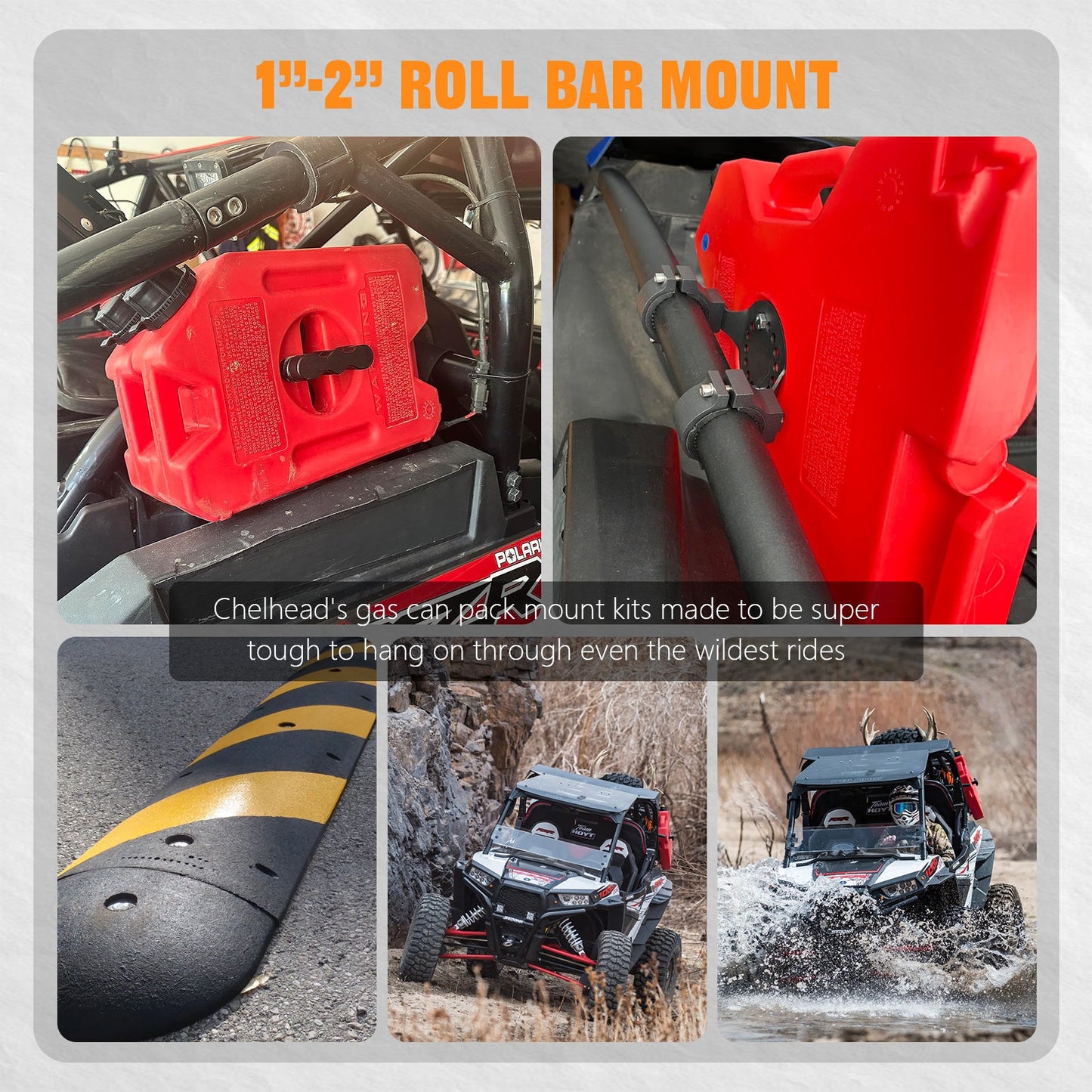 Chelhead UTV ATV Metal Gas Can Mount for 1'' - 2'' Roll Bar Oil Can Water Tank Gasoline Pack Mount Compatible with Polaris RZR Pioneer Can Am Maverick X3 Commander Yamaha Talon ATV - Chelhead