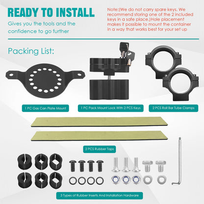Chelhead UTV ATV Metal Gas Can Mount for 1'' - 2'' Roll Bar Oil Can Water Tank Gasoline Pack Mount Compatible with Polaris RZR Pioneer Can Am Maverick X3 Commander Yamaha Talon ATV - Chelhead