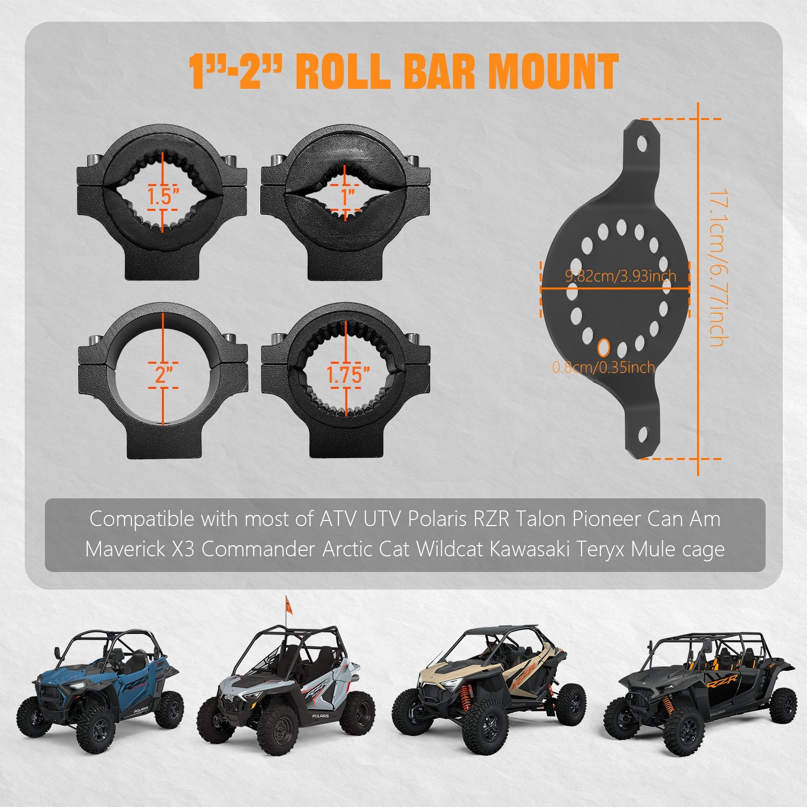 Chelhead UTV ATV Metal Gas Can Mount for 1'' - 2'' Roll Bar Oil Can Water Tank Gasoline Pack Mount Compatible with Polaris RZR Pioneer Can Am Maverick X3 Commander Yamaha Talon ATV - Chelhead
