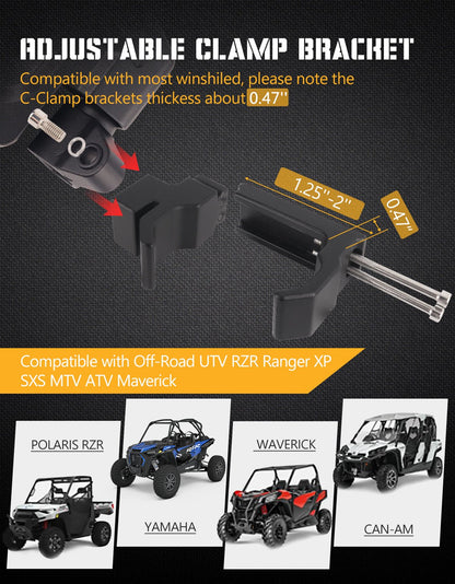 Chelhead UTV Side Mirror with Light Amber Turn Signal Plug And Play Wiring Compatible with Pioneer Polaris RZR 900 1000 Can - Am Kawasaki Mule Rhino YXZ Zforce, Shatter Proof Tempered Glass - Chelhead