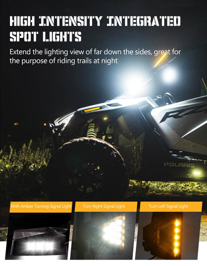 Chelhead UTV Side Mirror with Light Amber Turn Signal Plug And Play Wiring Compatible with Pioneer Polaris RZR 900 1000 Can - Am Kawasaki Mule Rhino YXZ Zforce, Shatter Proof Tempered Glass - Chelhead