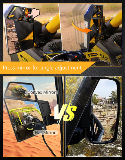 Chelhead UTV Side Mirror with Light Amber Turn Signal Plug And Play Wiring Compatible with Pioneer Polaris RZR 900 1000 Can - Am Kawasaki Mule Rhino YXZ Zforce, Shatter Proof Tempered Glass - Chelhead