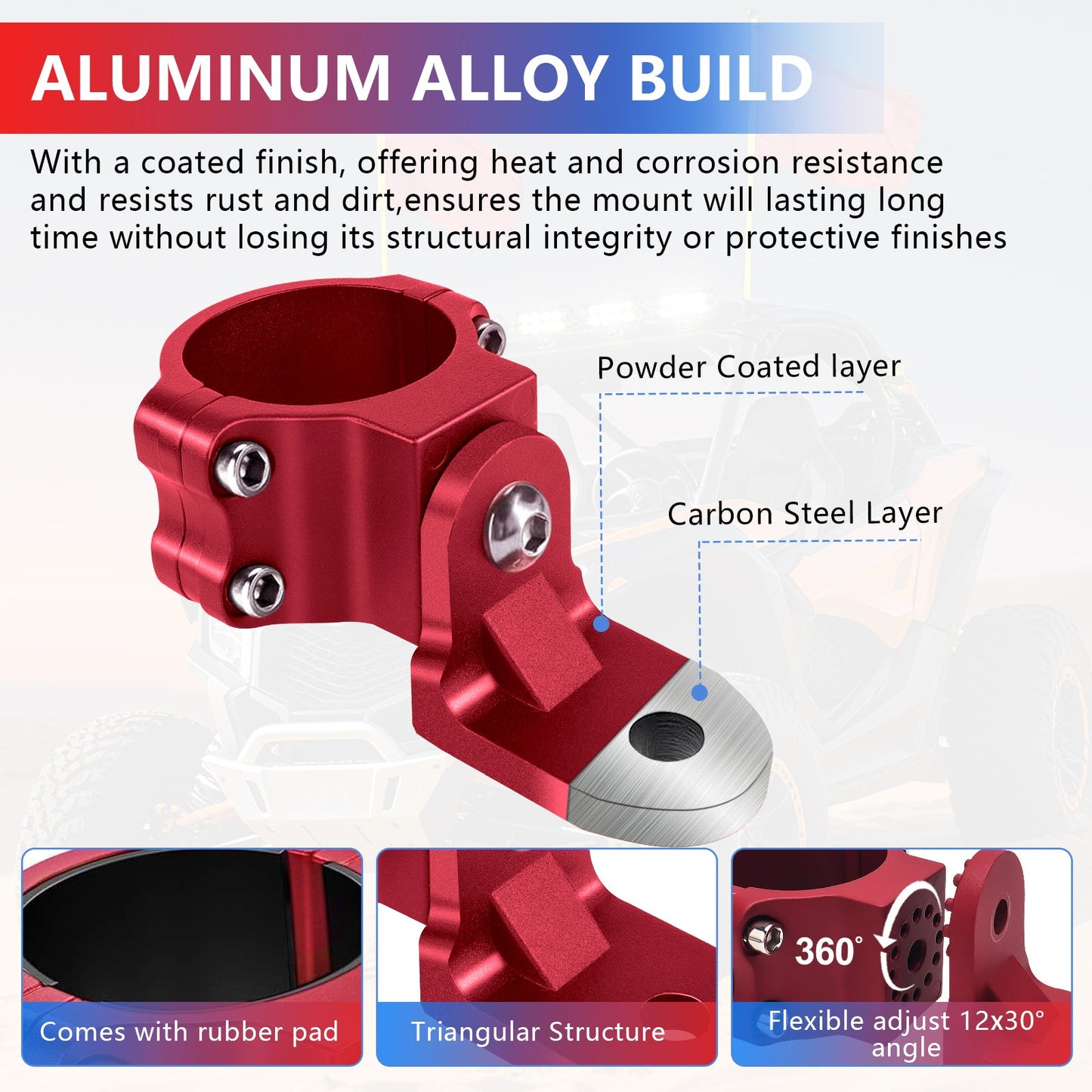 Chelhead UTV Whip Mount for 1.5" - 2" Roll Cage Clamp 360°Adjustable Aluminum Alloy Flag Antenna Mounting Bracket Brackets UTV Accessories Compatible with Talon, ATV, UTV, Trucks, RZR, Ranger, Can - Am - Chelhead