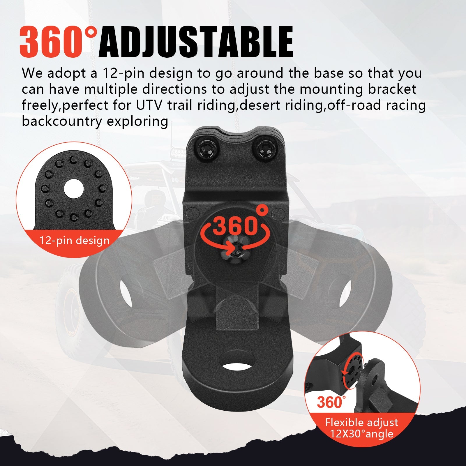 Chelhead UTV Whip Mount for 1.5" - 2" Roll Cage Clamp 360°Adjustable Aluminum Alloy Flag Antenna Mounting Bracket Brackets UTV Accessories Compatible with Talon, ATV, UTV, Trucks, RZR, Ranger, Can - Am - Chelhead