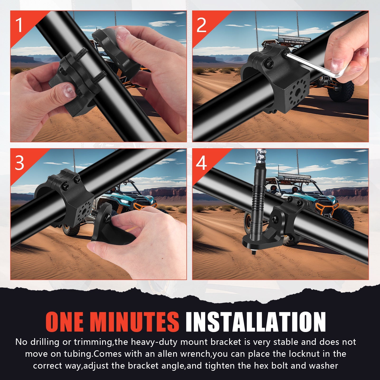 Chelhead UTV Whip Mount for 1.5" - 2" Roll Cage Clamp 360°Adjustable Aluminum Alloy Flag Antenna Mounting Bracket Brackets UTV Accessories Compatible with Talon, ATV, UTV, Trucks, RZR, Ranger, Can - Am - Chelhead