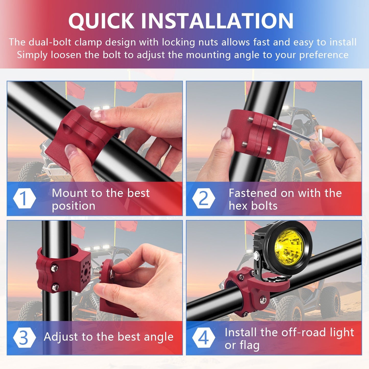 Chelhead UTV Whip Mount for 1.5" - 2" Roll Cage Clamp 360°Adjustable Aluminum Alloy Flag Antenna Mounting Bracket Brackets UTV Accessories Compatible with Talon, ATV, UTV, Trucks, RZR, Ranger, Can - Am - Chelhead