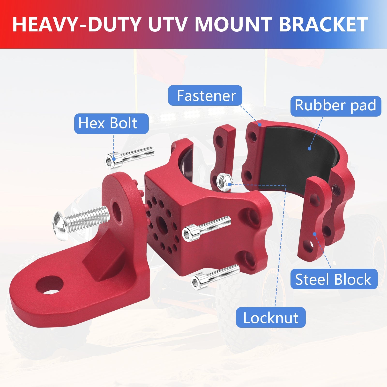 Chelhead UTV Whip Mount for 1.5" - 2" Roll Cage Clamp 360°Adjustable Aluminum Alloy Flag Antenna Mounting Bracket Brackets UTV Accessories Compatible with Talon, ATV, UTV, Trucks, RZR, Ranger, Can - Am - Chelhead