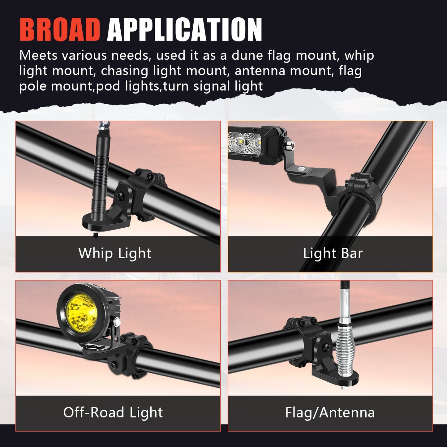 Chelhead UTV Whip Mount for 1.5" - 2" Roll Cage Clamp 360°Adjustable Aluminum Alloy Flag Antenna Mounting Bracket Brackets UTV Accessories Compatible with Talon, ATV, UTV, Trucks, RZR, Ranger, Can - Am - Chelhead