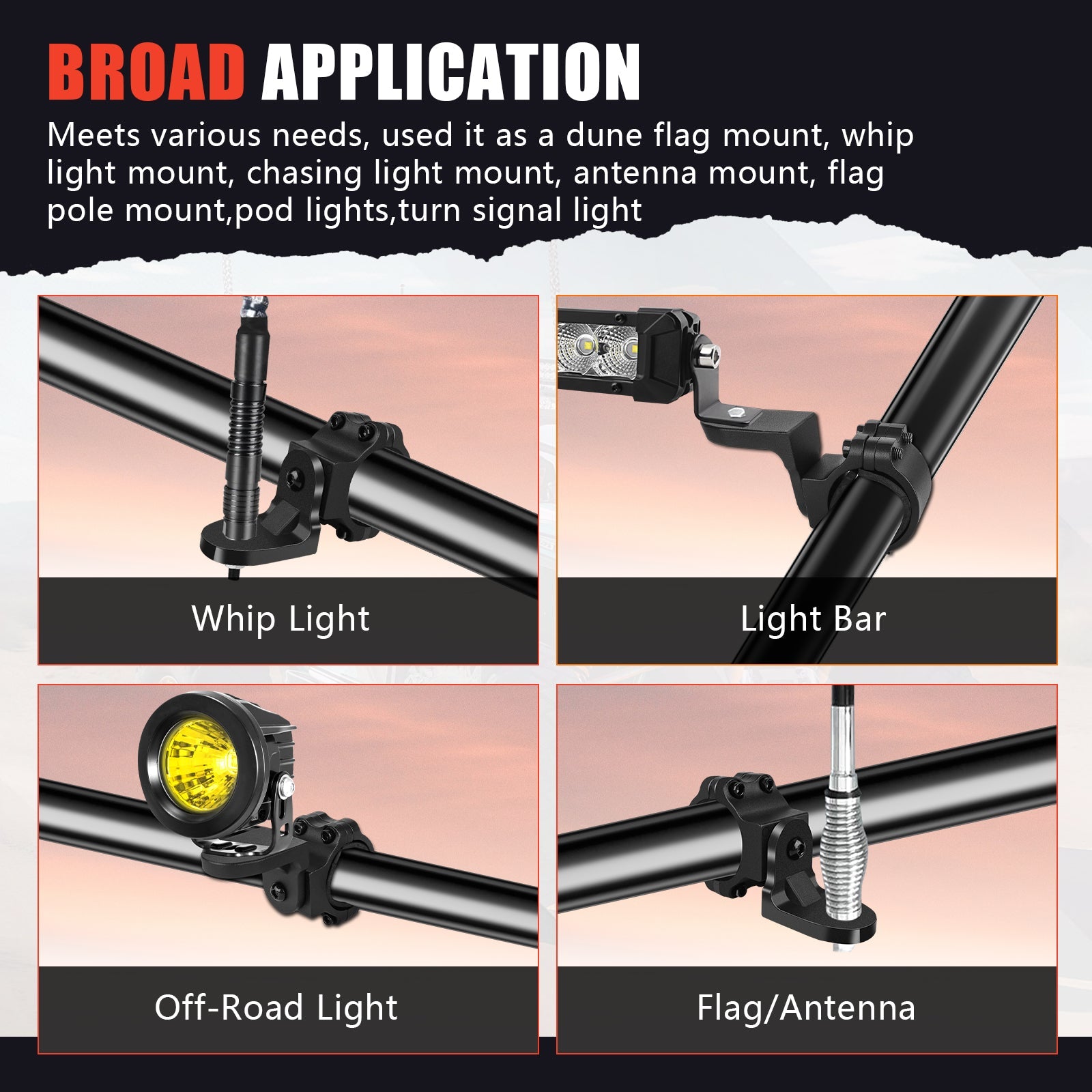 Chelhead UTV Whip Mount for 1.5" - 2" Roll Cage Clamp 360°Adjustable Aluminum Alloy Flag Antenna Mounting Bracket Brackets UTV Accessories Compatible with Talon, ATV, UTV, Trucks, RZR, Ranger, Can - Am - Chelhead