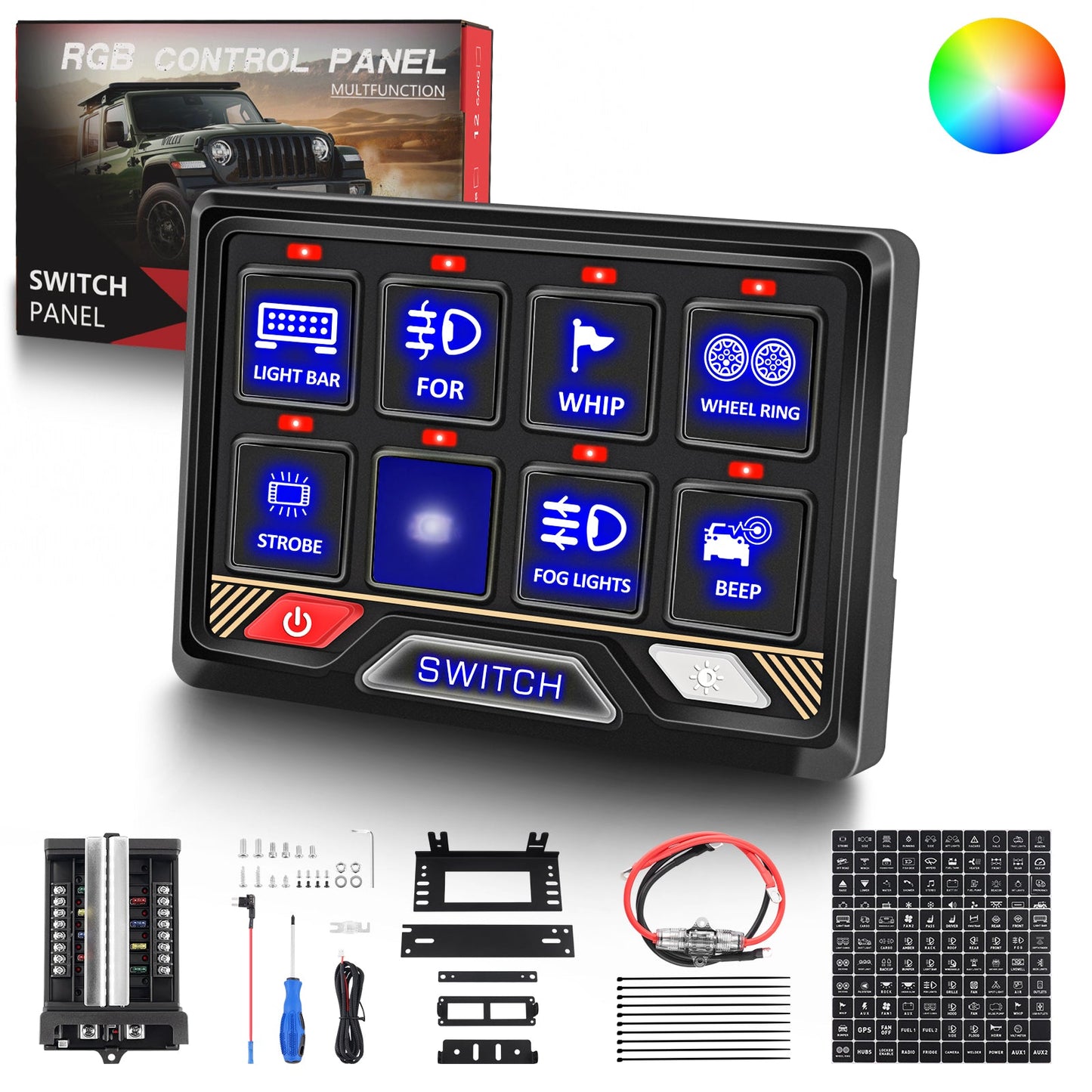 Chelhead Waterproof Aluminum Switch Panel 8 Gang 80A 4 Inch RGB Led Switch Panel Universal Circuit Control System Relay Box Compatible with RV Car Boat Truck Trailer,2 Years Warranty - Chelhead