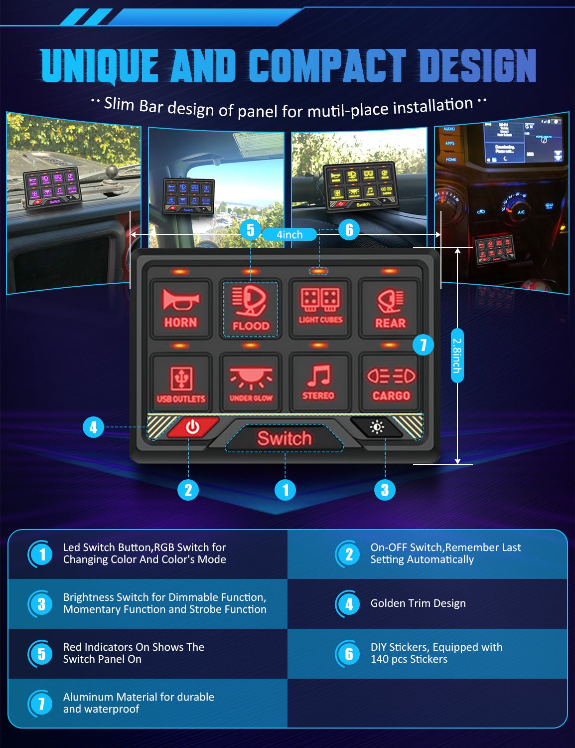 P2 8 Gang RGB Switch Panel | Smart Solid State Control System for Off - Road, RV & Marine - Chelhead