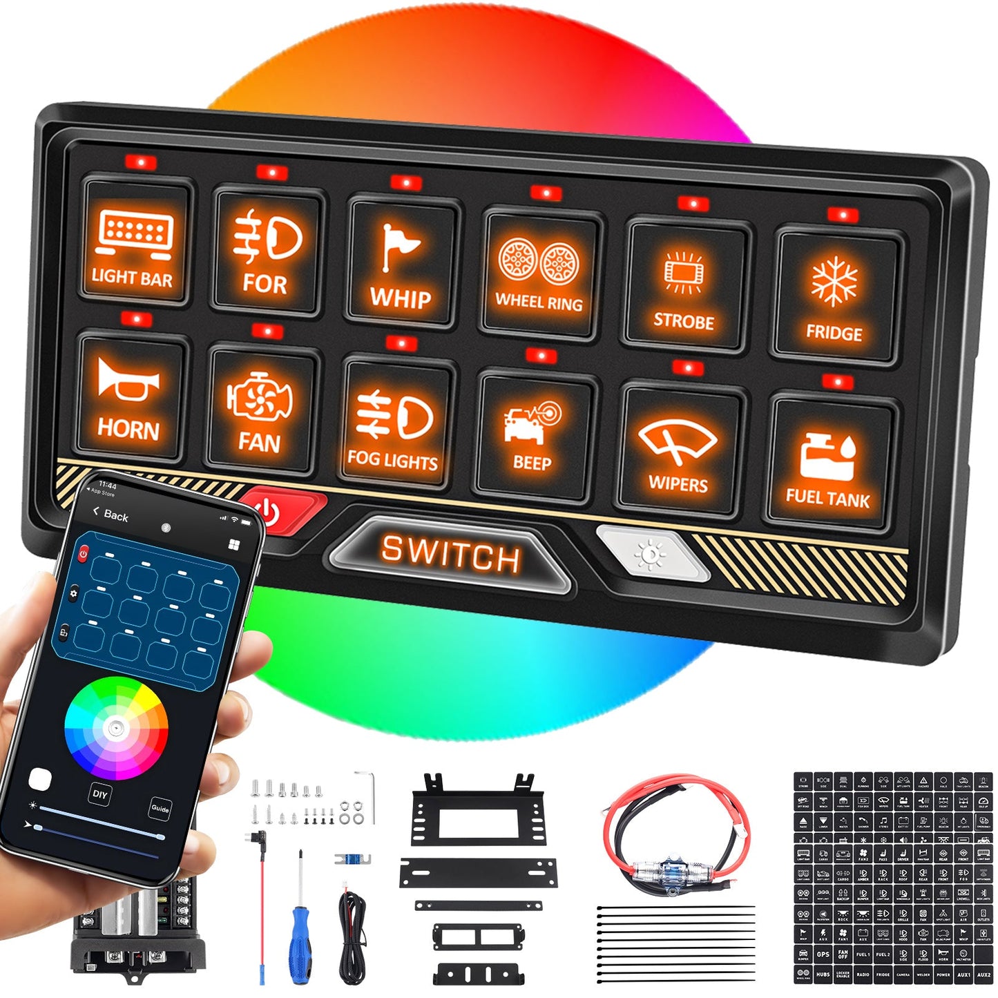 P2 8 Gang RGB Switch Panel | Smart Solid State Control System for Off - Road, RV & Marine - Chelhead
