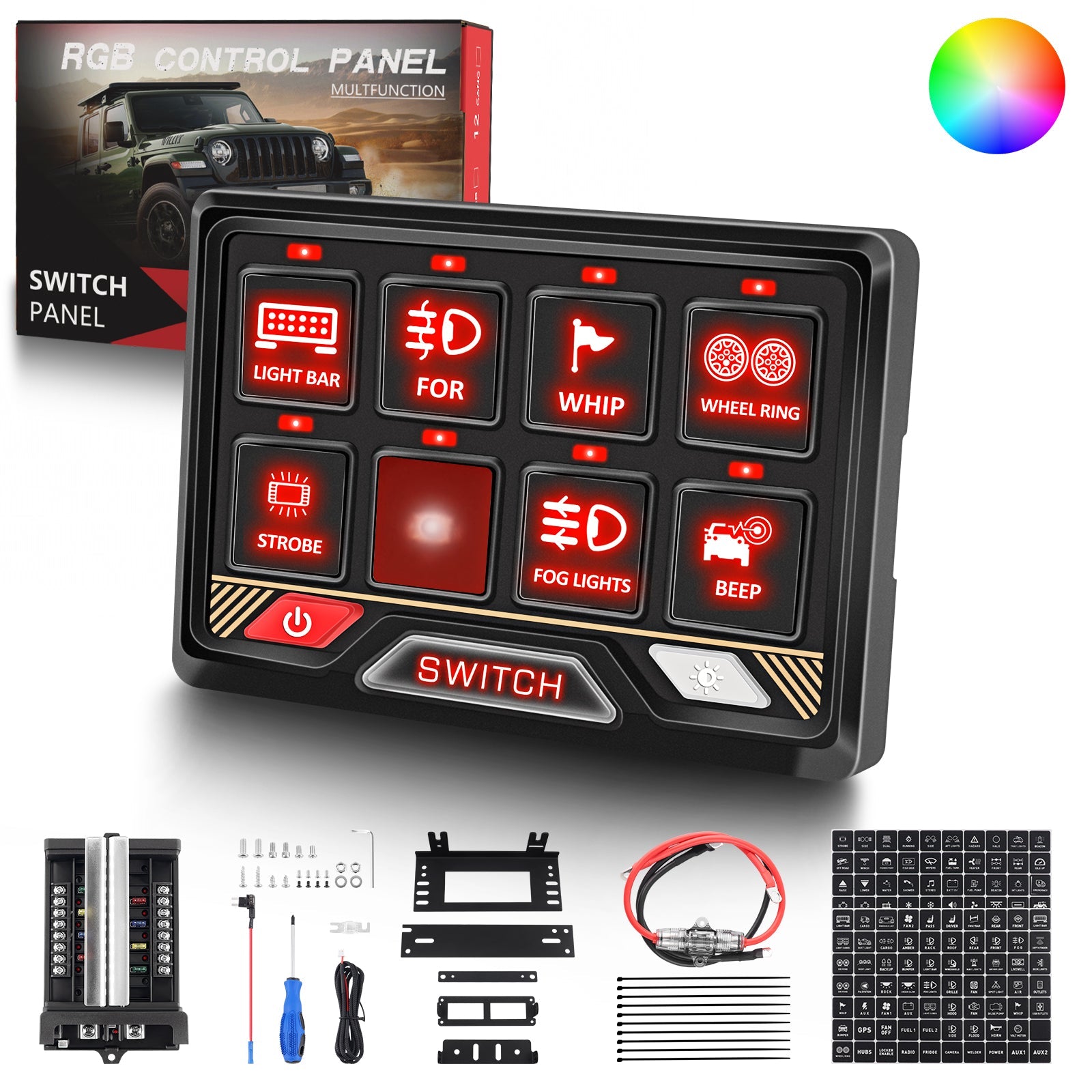 P2 8 Gang RGB Switch Panel | Smart Solid State Control System for Off - Road, RV & Marine - Chelhead