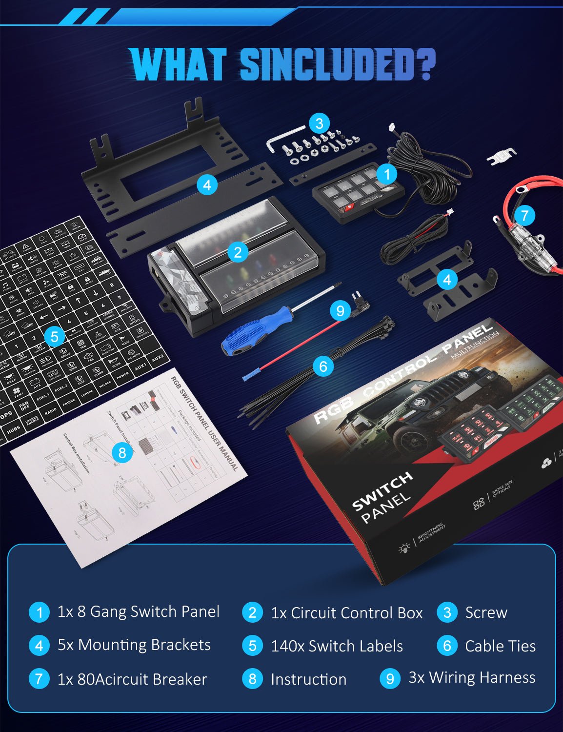 P2 8 Gang RGB Switch Panel | Smart Solid State Control System for Off - Road, RV & Marine - Chelhead