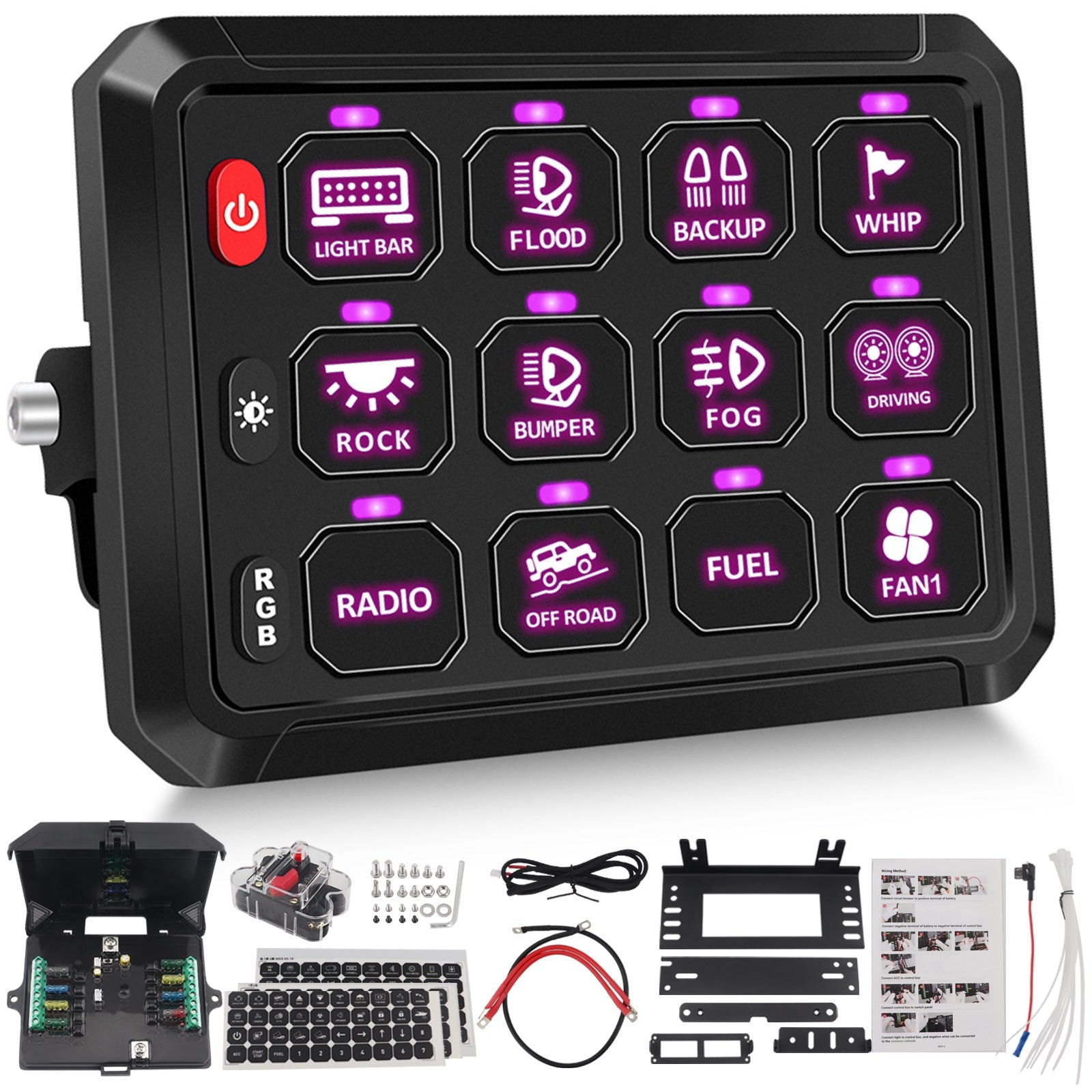 RGB Backlit Multifunction Led AUX Switch Panel Controller for for RV, Truck, UTV & Marine - Chelhead