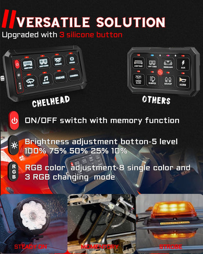 RGB Backlit Multifunction Led AUX Switch Panel Controller for for RV, Truck, UTV & Marine - Chelhead