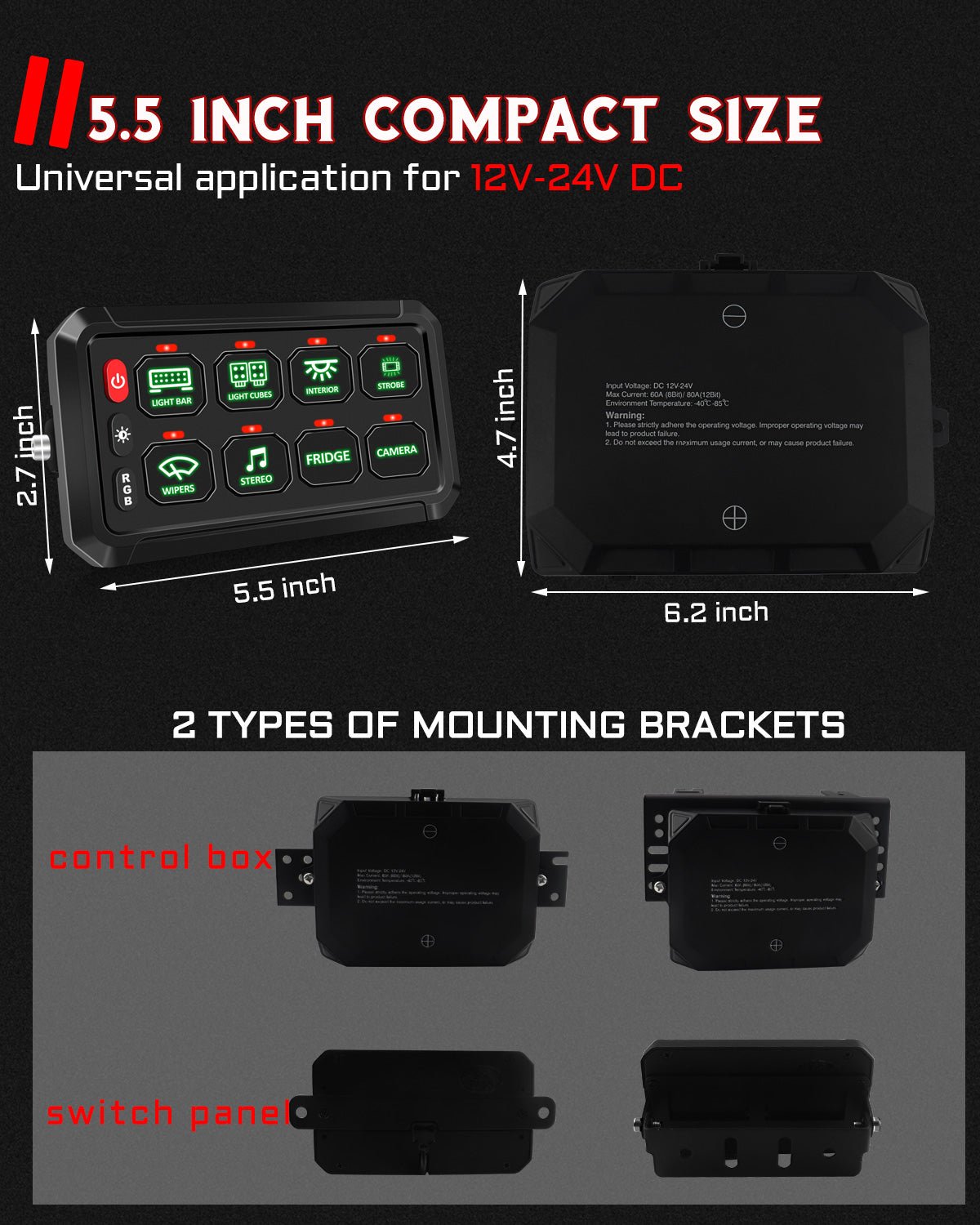 RGB Backlit Multifunction Led AUX Switch Panel Controller for for RV, Truck, UTV & Marine - Chelhead