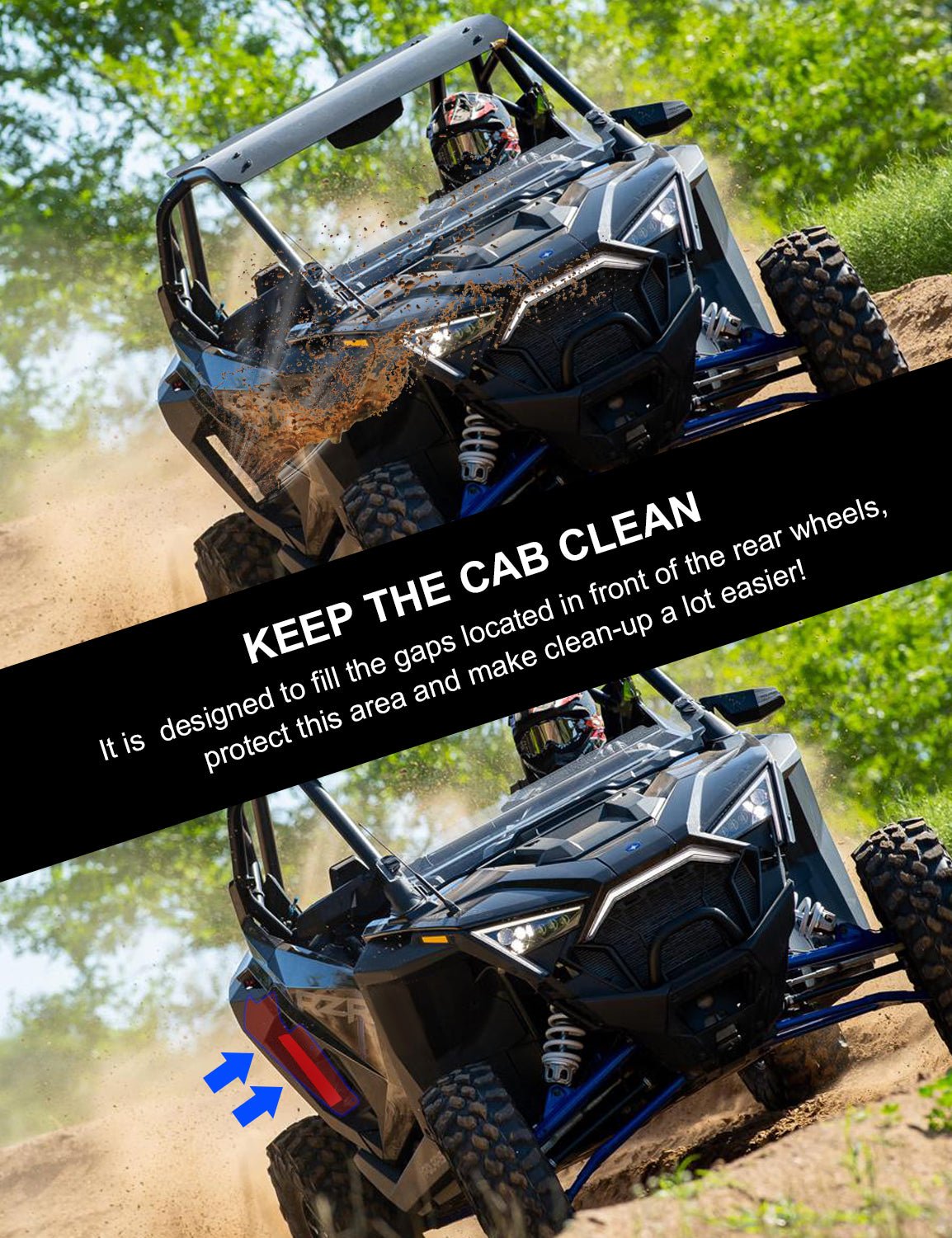 Wheel Well Block Offs, Rear Fender Flares Mud Flap Guard Compatible with Polaris RZR Turbo R, Pro XP - Chelhead