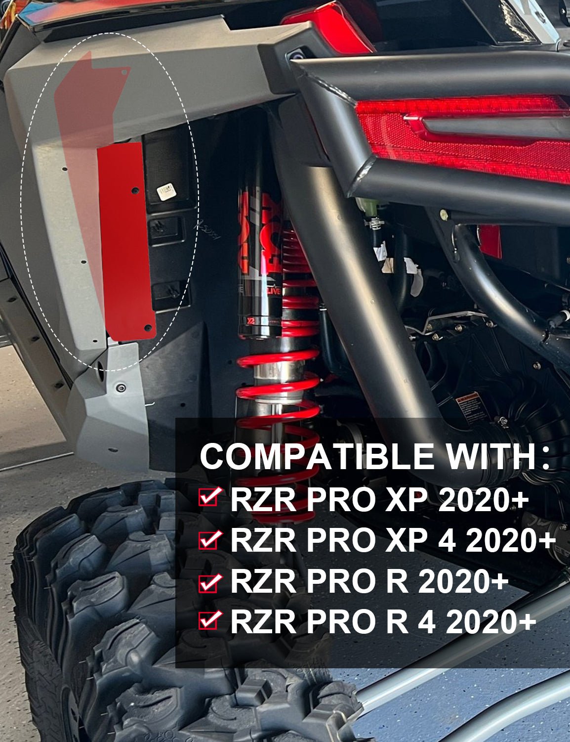 Wheel Well Block Offs, Rear Fender Flares Mud Flap Guard Compatible with Polaris RZR Turbo R, Pro XP - Chelhead