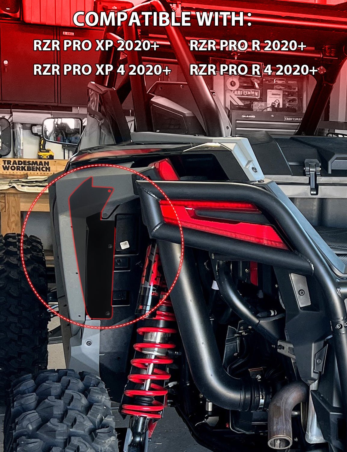 Wheel Well Block Offs, Rear Fender Flares Mud Flap Guard Compatible with Polaris RZR Turbo R, Pro XP - Chelhead